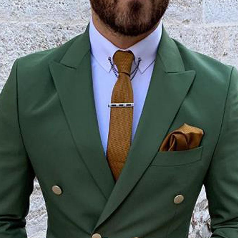Double Breasted Six-Button Men's Wedding Suit In Solid Colors Tailored Fit 2-Piece Set-BMbridal