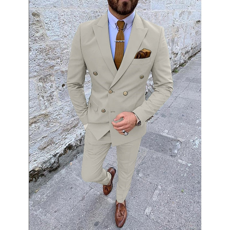 Double Breasted Six-Button Men's Wedding Suit In Solid Colors Tailored Fit 2-Piece Set-BMbridal