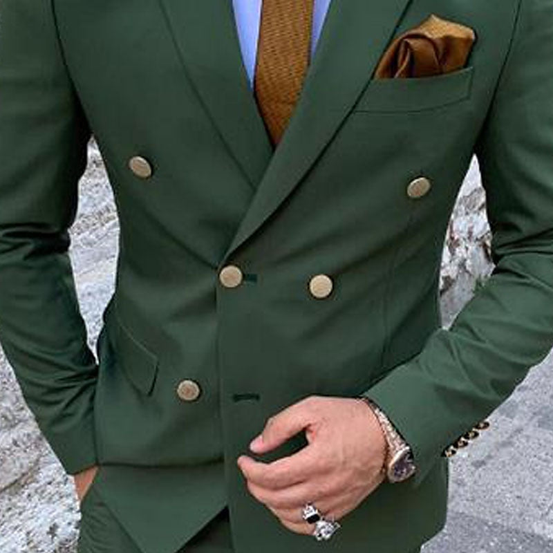 Double Breasted Six-Button Men's Wedding Suit In Solid Colors Tailored Fit 2-Piece Set-BMbridal