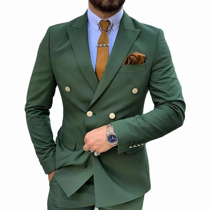 Double Breasted Six-Button Men's Wedding Suit In Solid Colors Tailored Fit 2-Piece Set-BMbridal