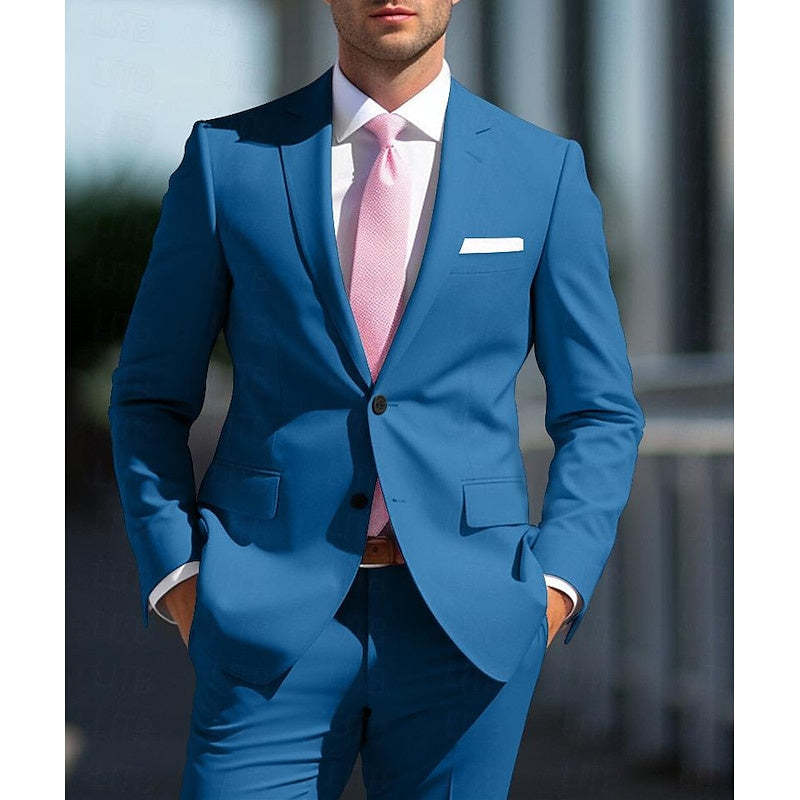 White And Pink Two-Piece Men's Wedding Suit With Tailored Fit And Single Breasted Design-BMbridal