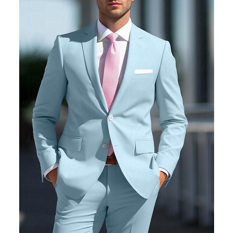 White And Pink Two-Piece Men's Wedding Suit With Tailored Fit And Single Breasted Design-BMbridal