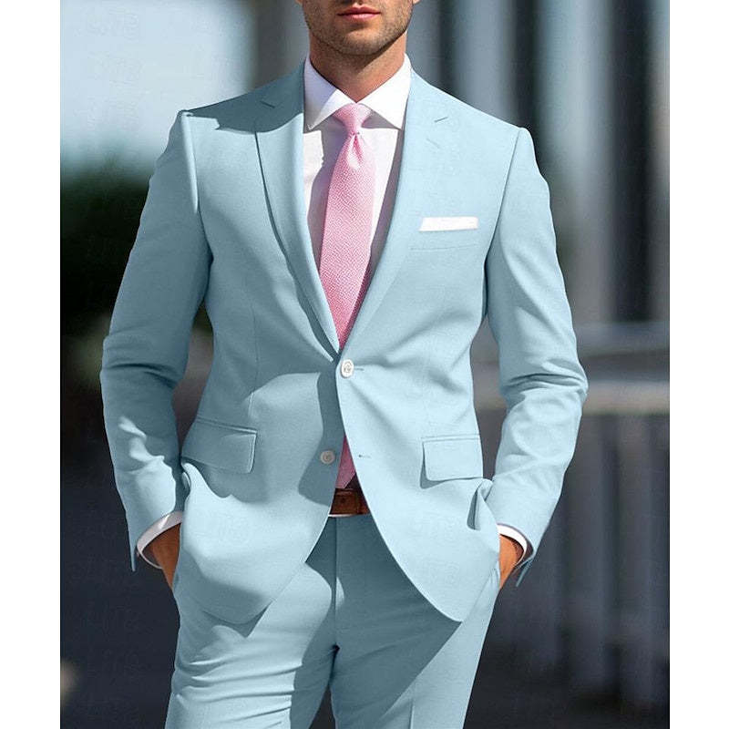 White And Pink Two-Piece Men's Wedding Suit With Tailored Fit And Single Breasted Design-BMbridal