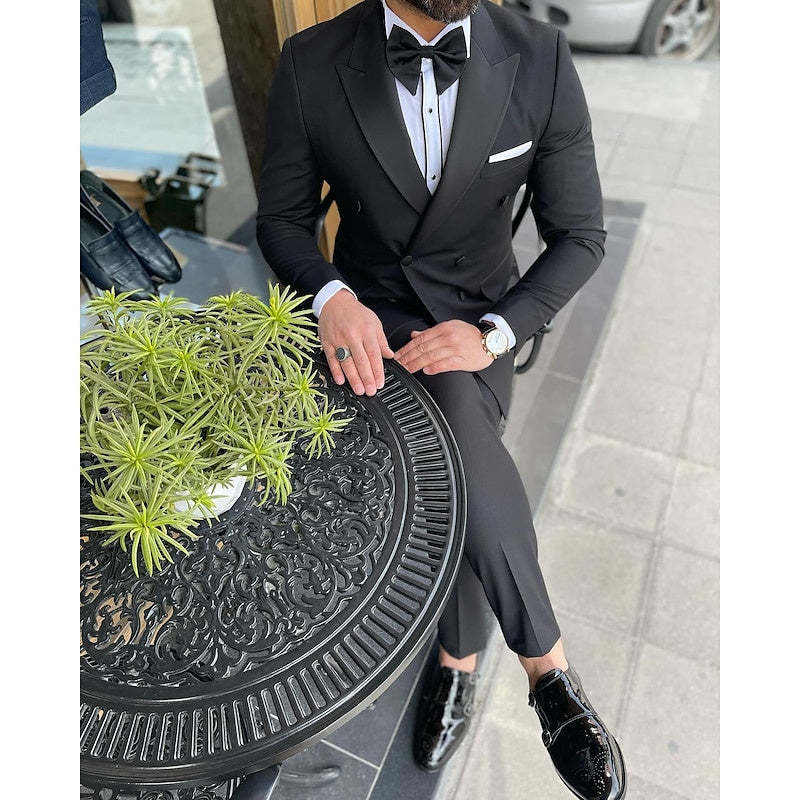 Double Breasted Six-Button Prom Suit For Men Tailored Fit 2-Piece Set-BMbridal
