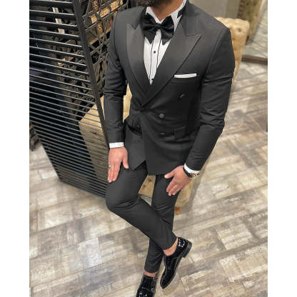 Double Breasted Six-Button Prom Suit For Men Tailored Fit 2-Piece Set-BMbridal