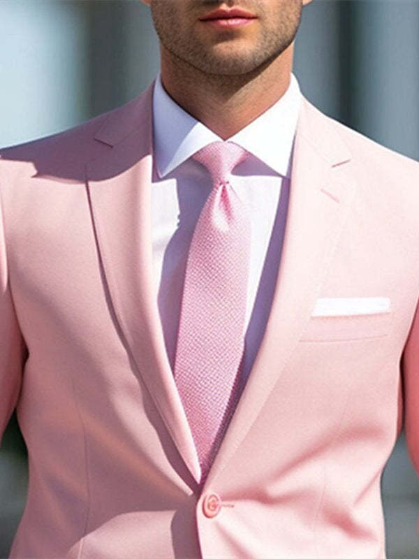 White And Pink Two-Piece Wedding Suit For Men Tailored Fit With Single Breast And Two Buttons-BMbridal