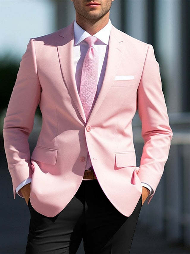White And Pink Two-Piece Wedding Suit For Men Tailored Fit With Single Breast And Two Buttons-BMbridal