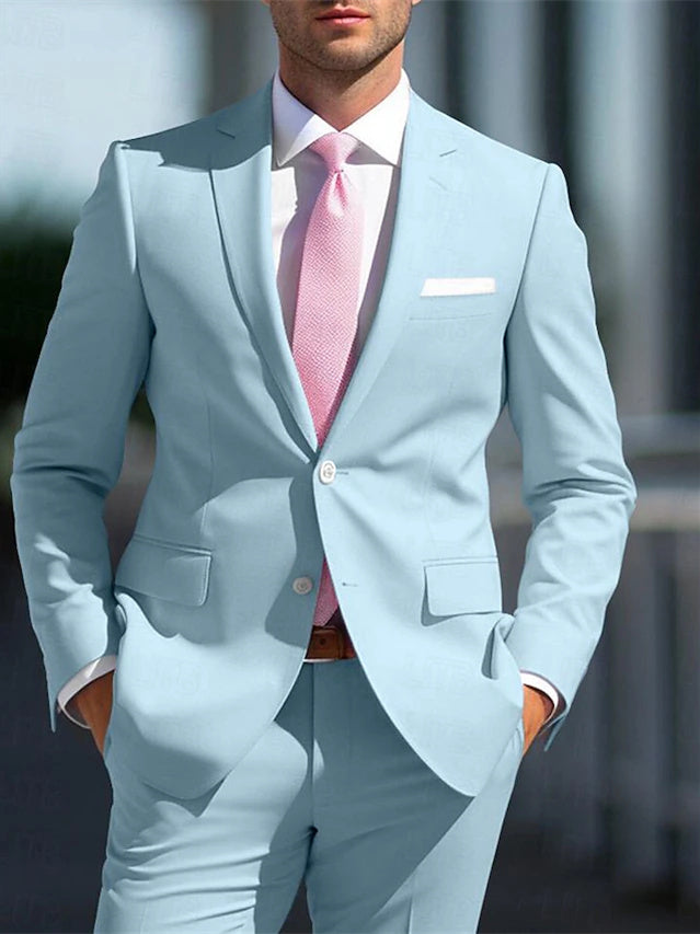 White And Pink Two-Piece Wedding Suit For Men Tailored Fit With Single Breast And Two Buttons-BMbridal