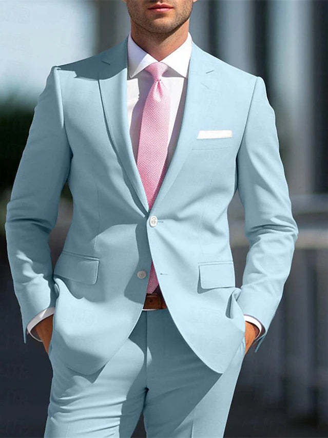 White And Pink Two-Piece Wedding Suit For Men Tailored Fit With Single Breast And Two Buttons-BMbridal
