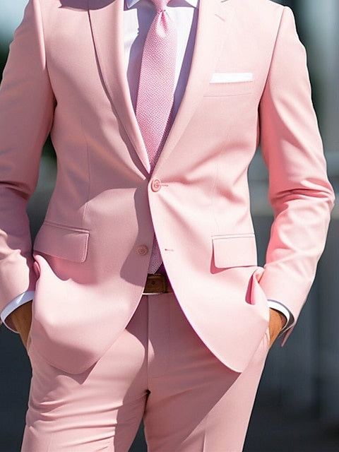 White And Pink Two-Piece Wedding Suit For Men Tailored Fit With Single Breast And Two Buttons-BMbridal