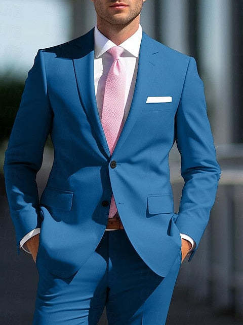 White And Pink Two-Piece Wedding Suit For Men Tailored Fit With Single Breast And Two Buttons-BMbridal