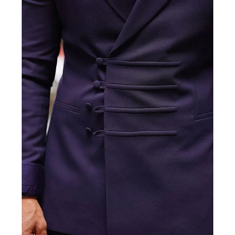 Double Breasted Six-Button Tailored Fit 2-Piece Suit For Men In Solid Colors-BMbridal