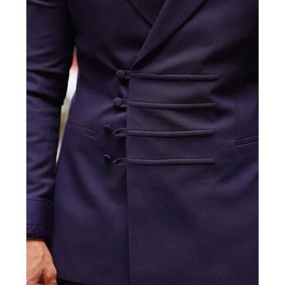 Double Breasted Six-Button Tailored Fit 2-Piece Suit For Men In Solid Colors-BMbridal