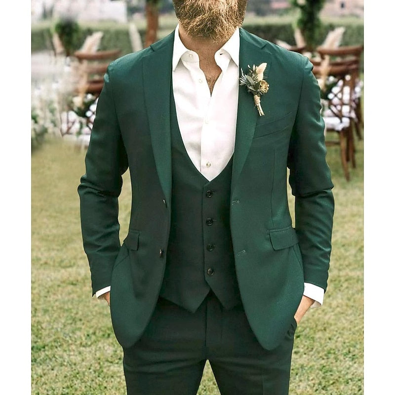 Dark Green Three-Piece Wedding Suit For Men Tailored Fit With Single-Breasted Two-Button Design-BMbridal