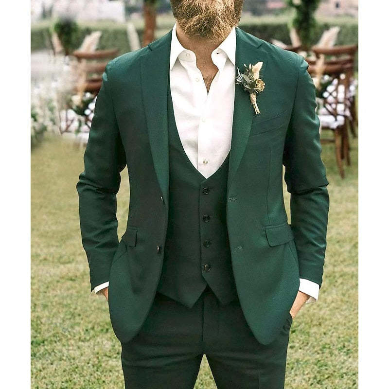 Dark Green Three-Piece Wedding Suit For Men Tailored Fit With Single-Breasted Two-Button Design-BMbridal