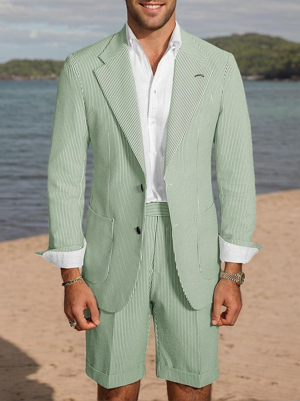 Tailored Fit Men's Wedding Shorts In Striped Two-Button Single Breasted Pair-BMbridal
