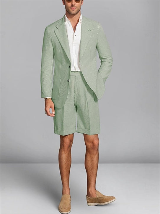 Tailored Fit Men's Wedding Shorts In Striped Two-Button Single Breasted Pair-BMbridal