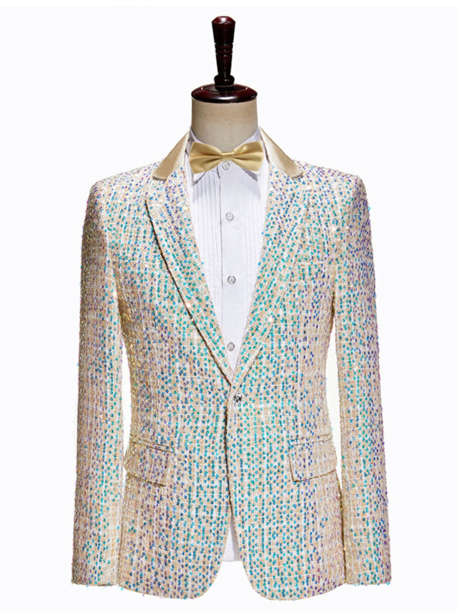 Champagne Sequin Two Piece Wedding Suit For Men Slim Fit With Single Button