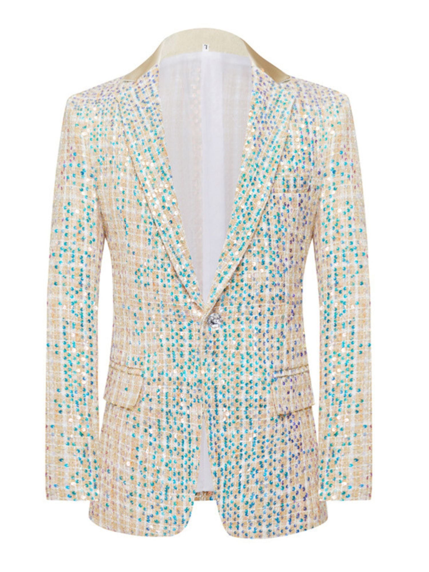 Champagne Sequin Two Piece Wedding Suit For Men Slim Fit With Single Button
