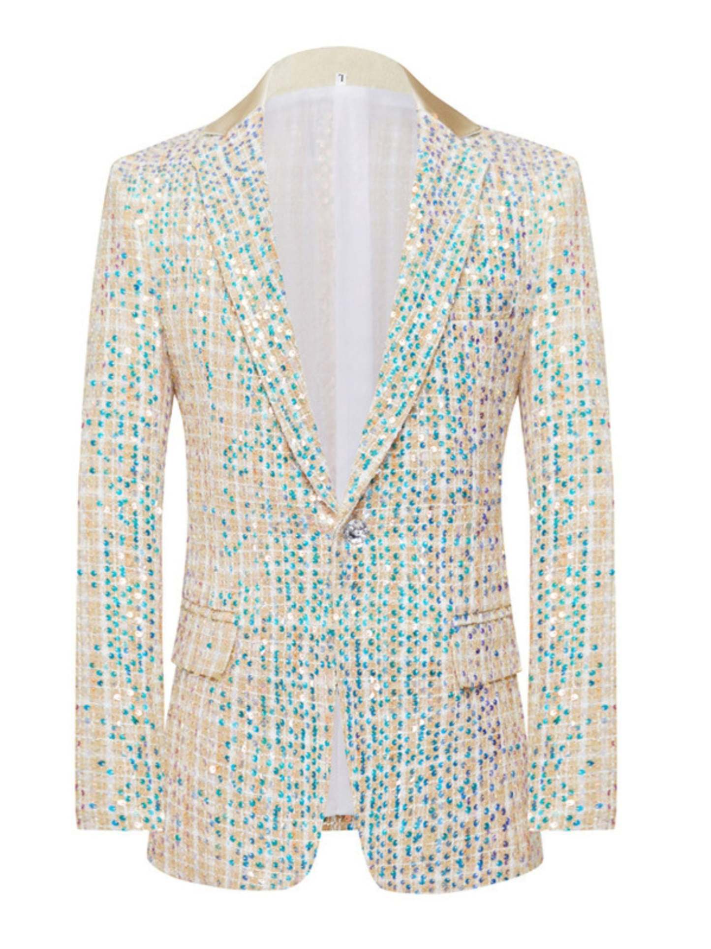 Champagne Sequin Two Piece Wedding Suit For Men Slim Fit With Single Button