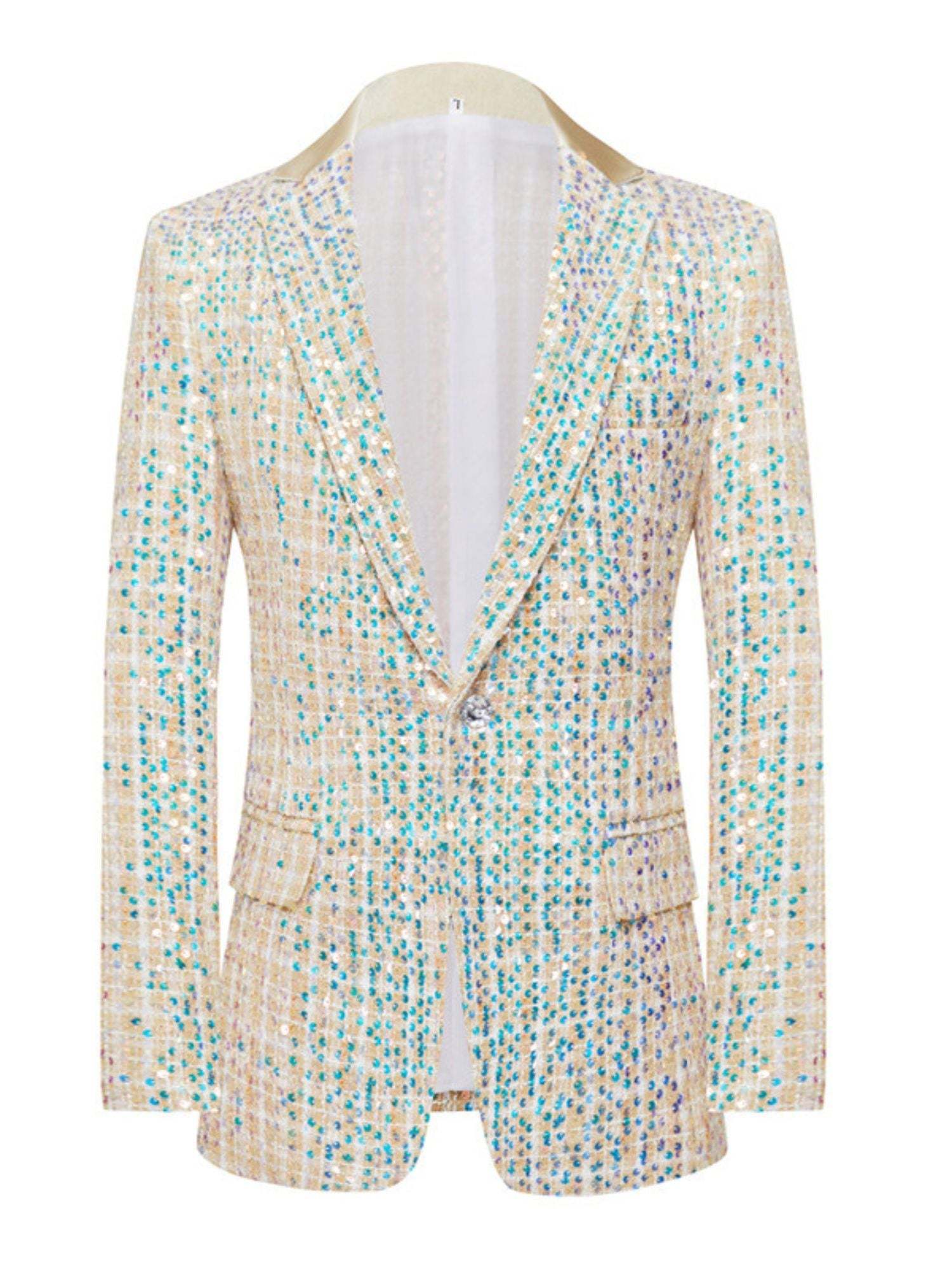 Champagne Sequin Two Piece Wedding Suit For Men Slim Fit With Single Button