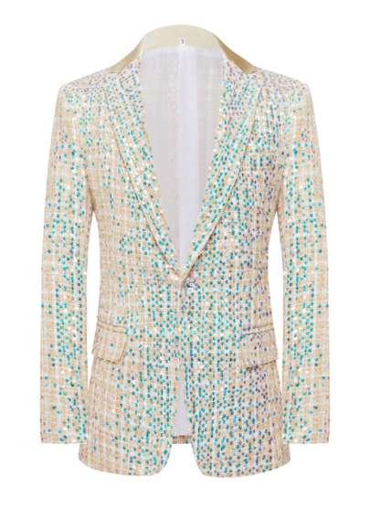 Champagne Sequin Two Piece Wedding Suit For Men Slim Fit With Single Button
