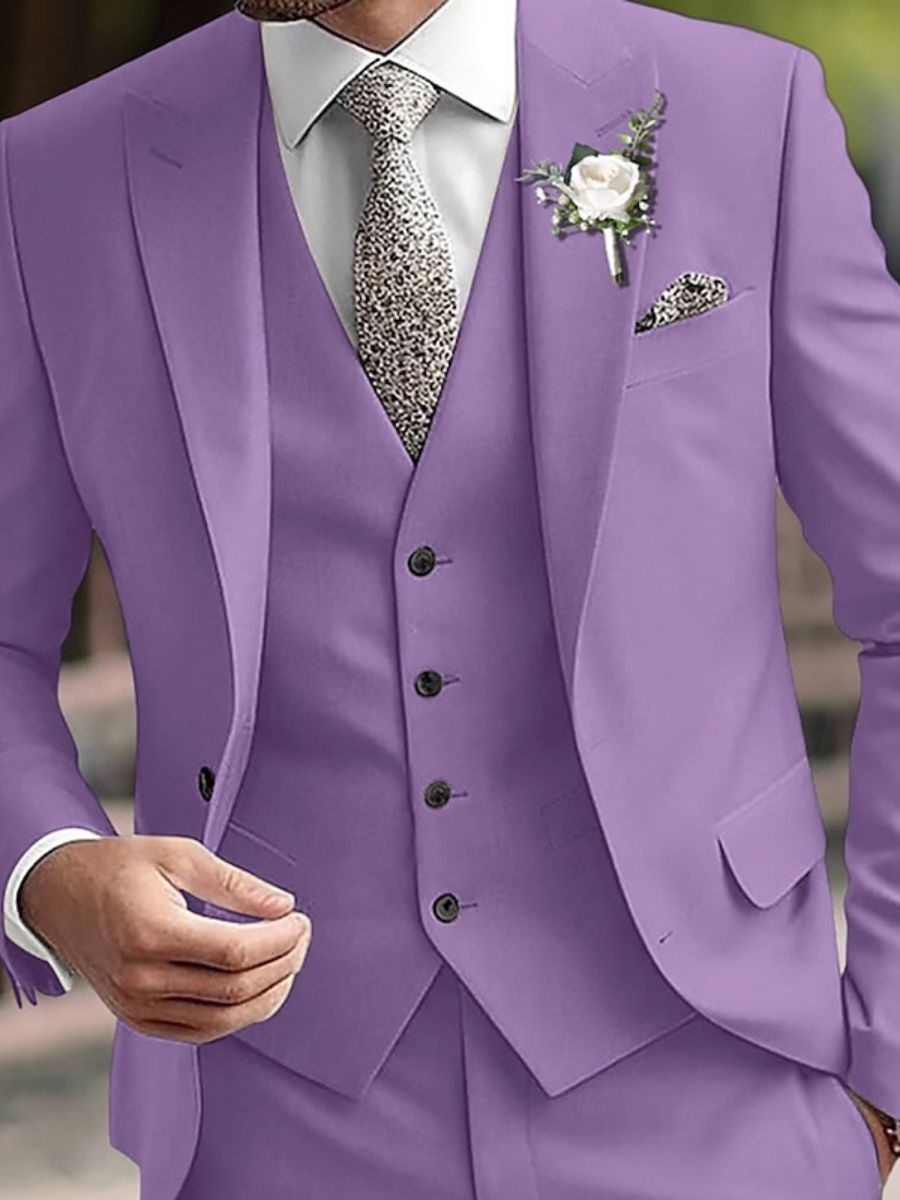 Men's Beige 3-Piece Single-Breasted Two-Button Formal Wedding Suit-BMbridal