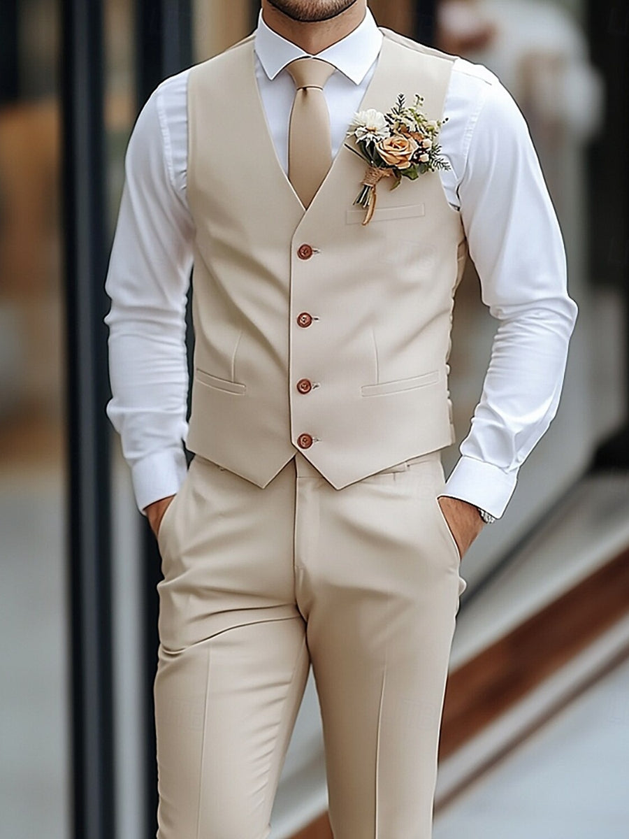 Men's 2-Piece Single-Breasted Wedding Suit With Waistcoat And Casual Pants-BMbridal