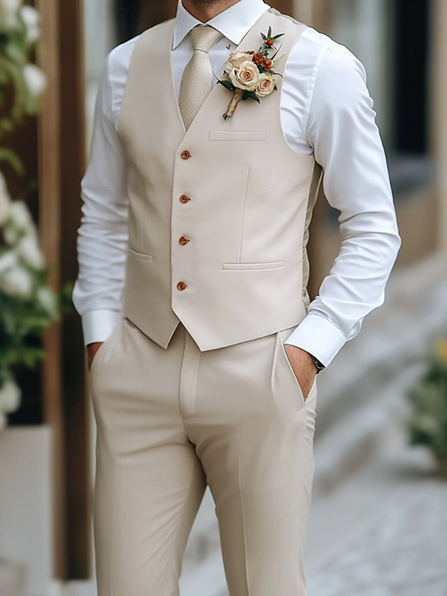 Men's 2-Piece Single-Breasted Wedding Suit With Waistcoat And Casual Pants-BMbridal