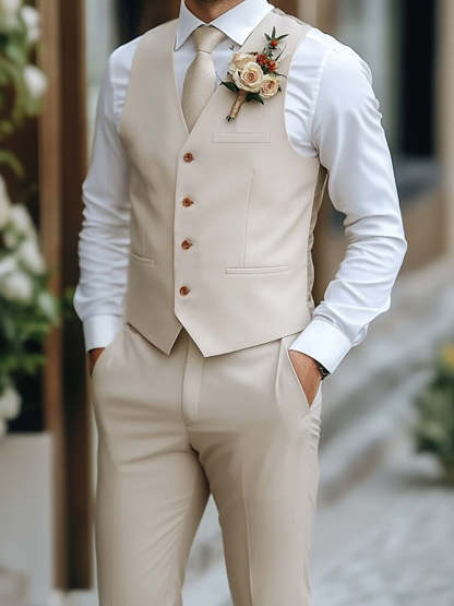 Men's 2-Piece Single-Breasted Wedding Suit With Waistcoat And Casual Pants-BMbridal