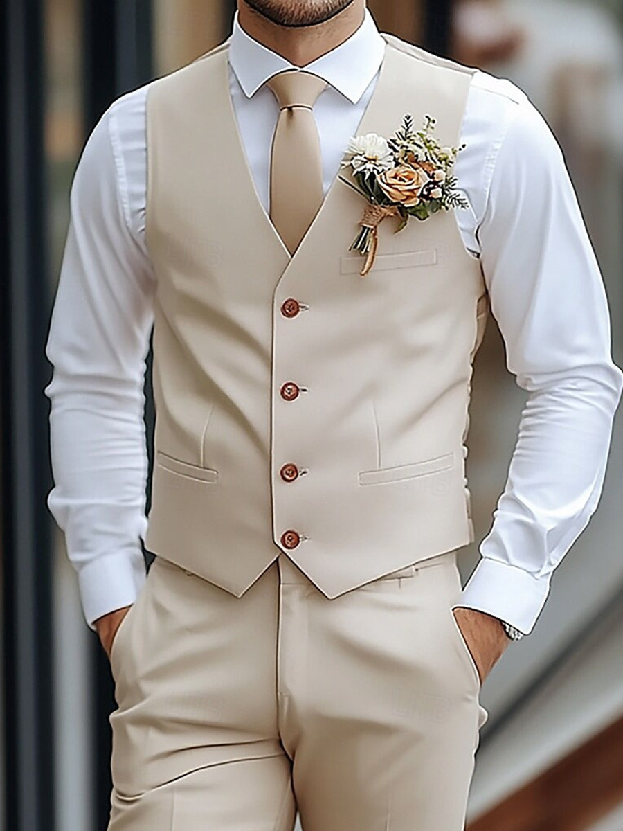 Men's 2-Piece Single-Breasted Wedding Suit With Waistcoat And Casual Pants-BMbridal