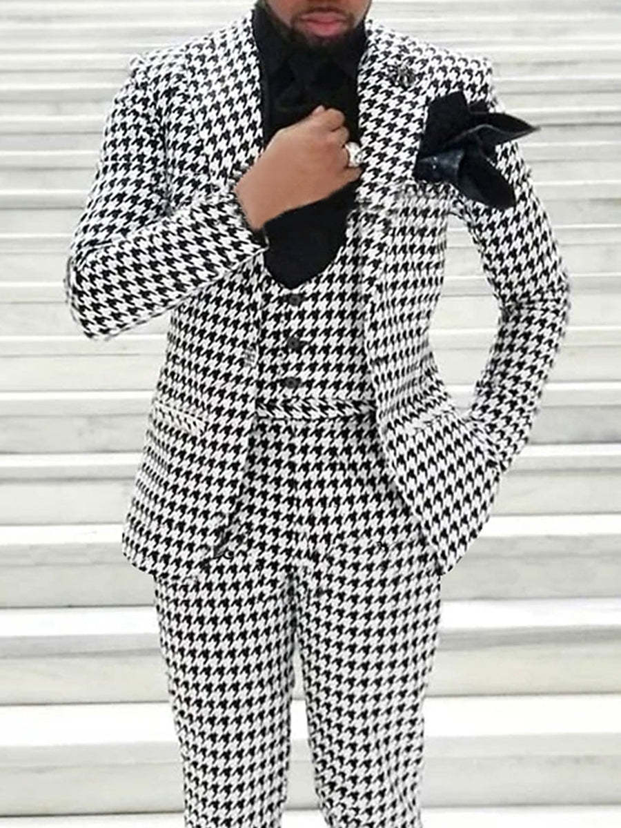 Men's Retro Black And White Tweed Single-Button Suit For Casual Or Wedding Parties-BMbridal