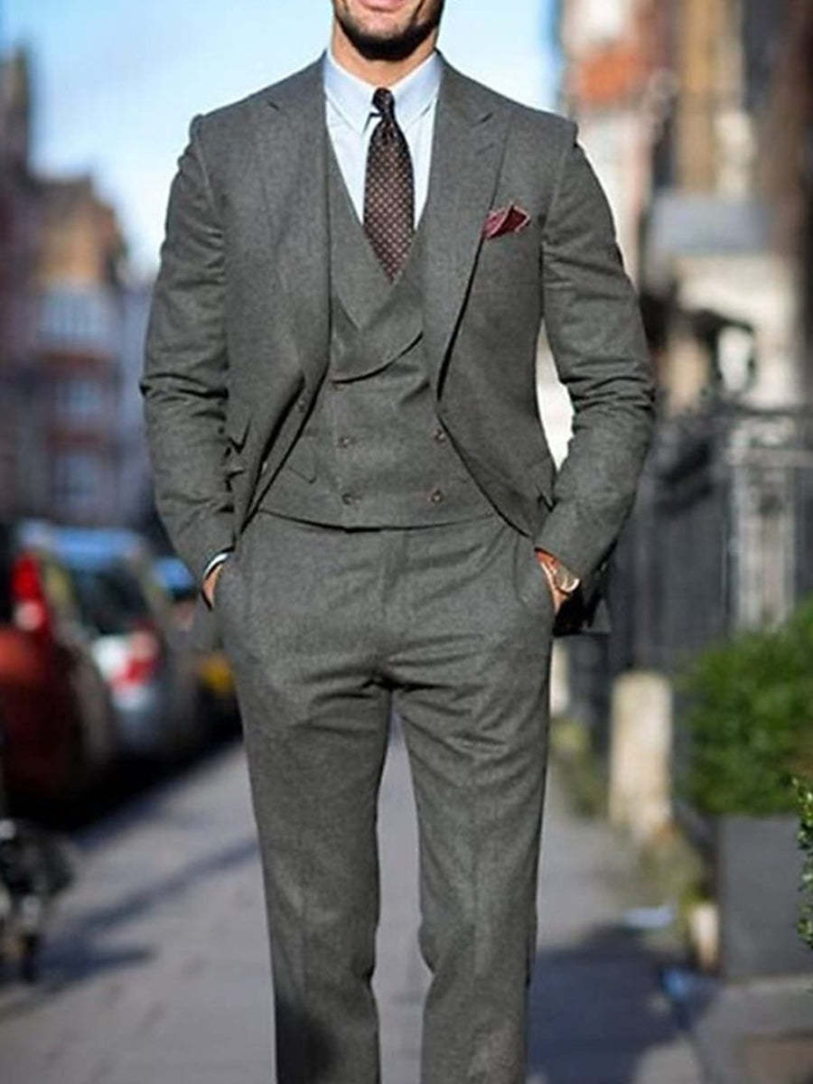 Men's Single Breasted Two-Button Wedding Suits In Dark Gray Peak Tweed-BMbridal