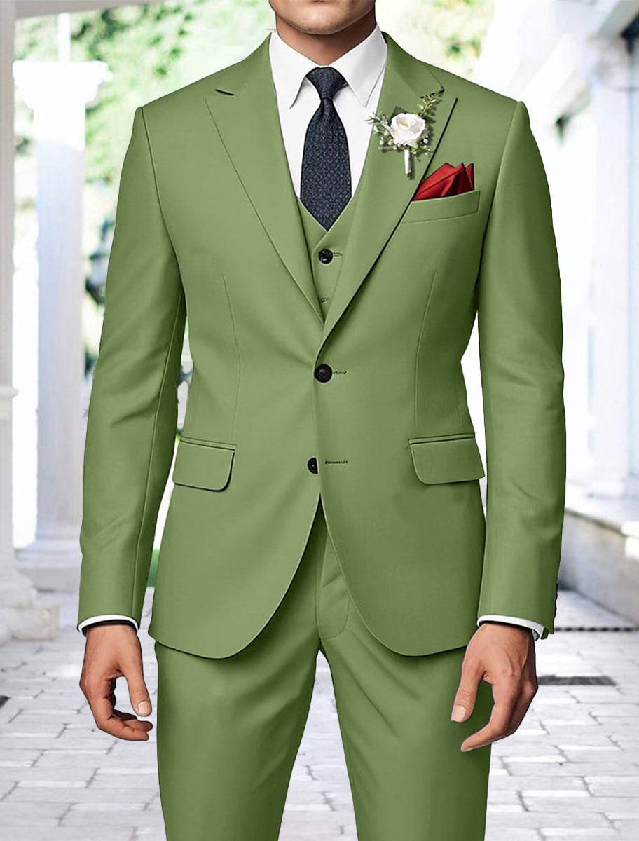 Sage Colored Men s Two Button Single Breasted 3 Piece Wedding Party Suit
