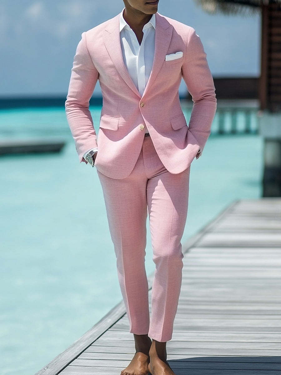 Pink Two-Button Single-Breasted Beach Wedding Suits For Men Standard Fit 2-Piece Set-BMbridal
