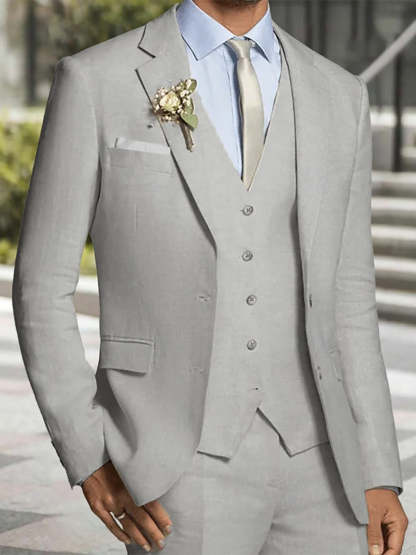 Standard Fit Men's Formal Three-Piece Single Breasted Two-Button Beach Wedding Suit-BMbridal
