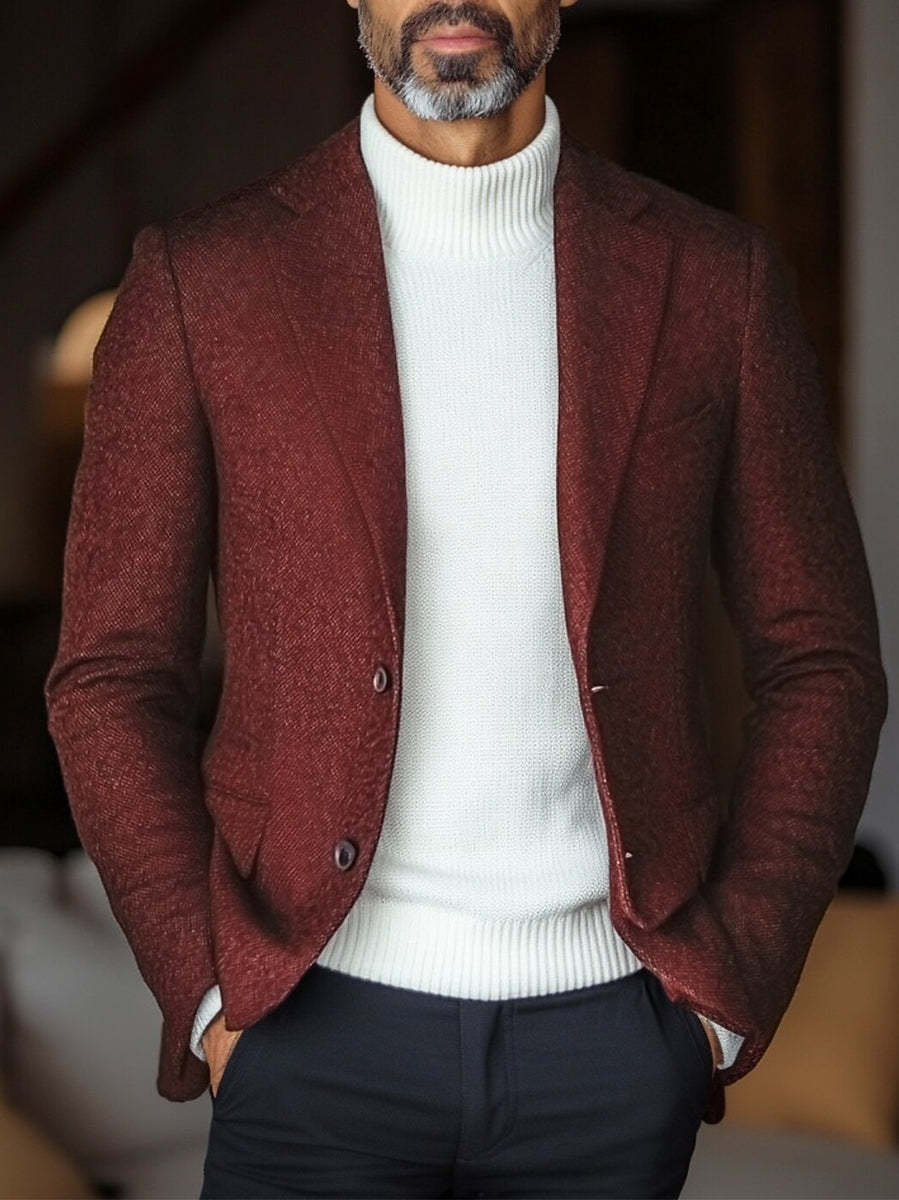 Men's Retro Standard Fit Burgundy Casual Blazer With Two Buttons-BMbridal