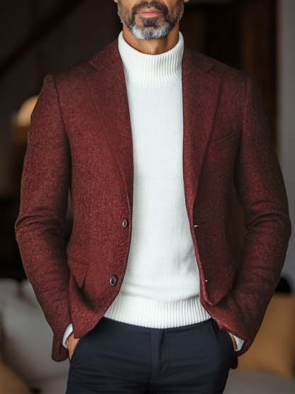 Men's Retro Standard Fit Burgundy Casual Blazer With Two Buttons-BMbridal
