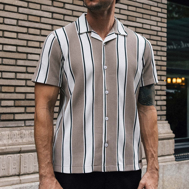Casual Striped Shirt For Men With Loose Short Sleeves-BMbridal