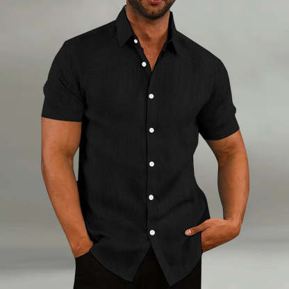 Men's Casual Short Sleeve Shirt With Lapel In Solid Color Breathable Fabric-BMbridal