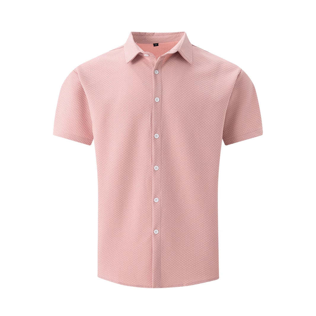 Men's Casual Short Sleeve Shirt With Lapel In Solid Color Breathable Fabric-BMbridal