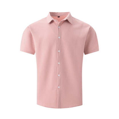 Men's Casual Short Sleeve Shirt With Lapel In Solid Color Breathable Fabric-BMbridal
