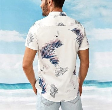 Short-Sleeve Casual Shirt For Men Featuring Leaf Print-BMbridal