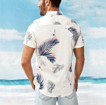 Short-Sleeve Casual Shirt For Men Featuring Leaf Print-BMbridal
