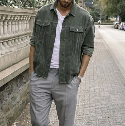 Casual Punk Corduroy Loose Jacket For Men With Long Sleeves And Pockets-BMbridal