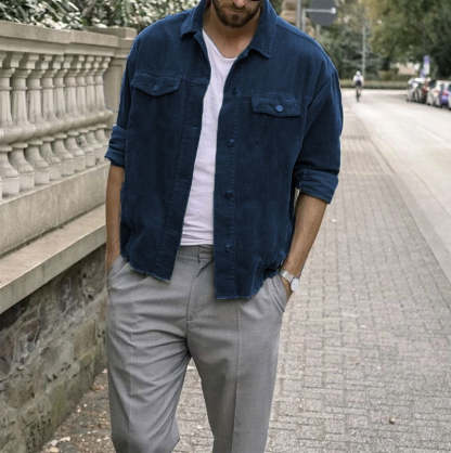 Casual Punk Corduroy Loose Jacket For Men With Long Sleeves And Pockets-BMbridal