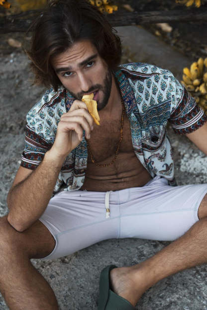 Casual Short Sleeve Loose Beach Shirt With Printed Lapel For Men-BMbridal