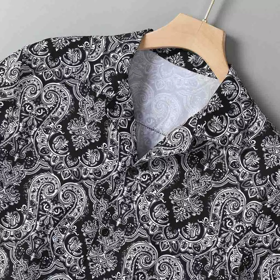 Casual Short-Sleeved Loose Beach Shirt With Floral Lapel For Men-BMbridal
