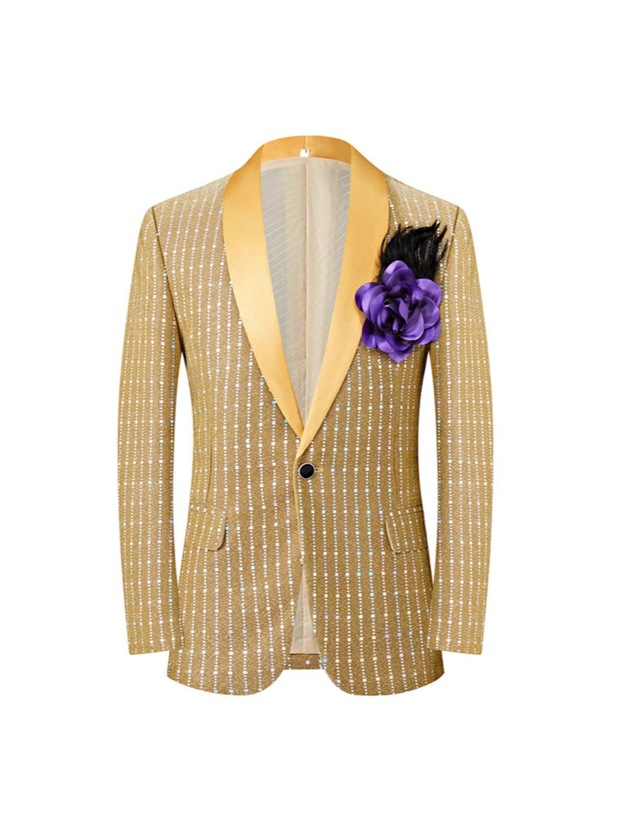 Men's Black Retro Tailored Fit One-Button Party Suit With Square Sequins-BMbridal