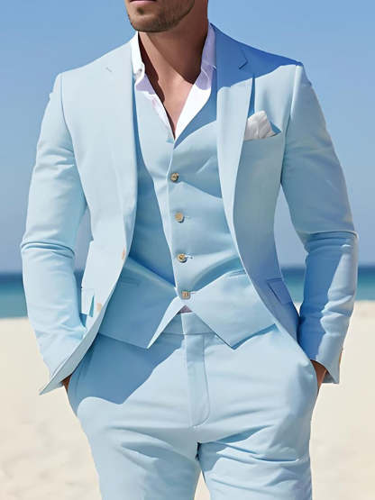 Men's Slim Fit Sky Blue Single-Breasted Two-Button Solid Beach Wedding Suit-BMbridal